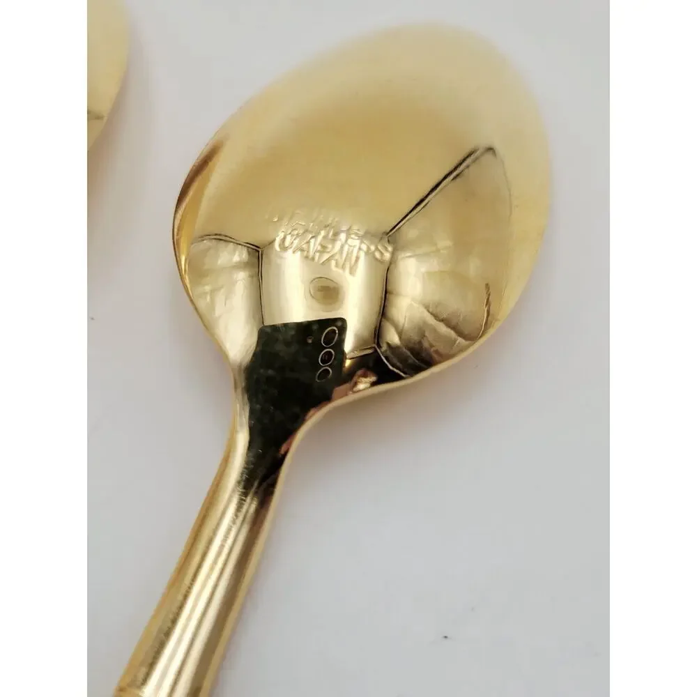 Set 5 National Escapade Iced Tea Spoon Gold Stainless Steel Bamboo Handles JAPAN